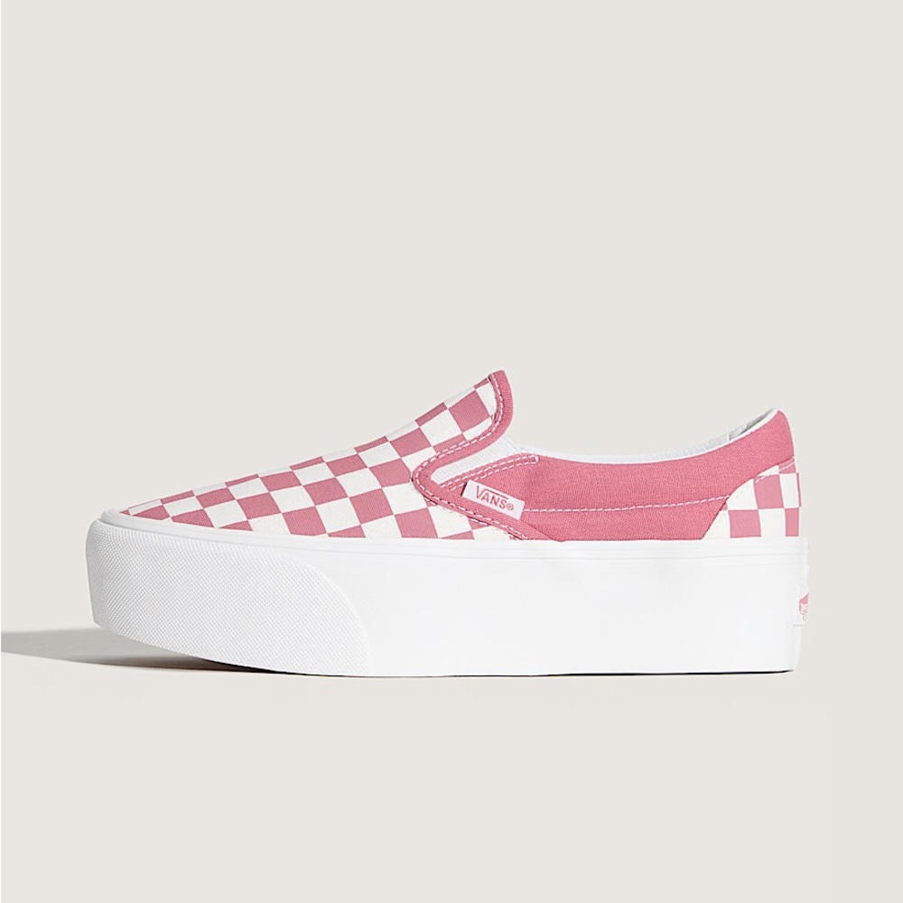 Vans Pink and White Checkerboard Platform Slip-On